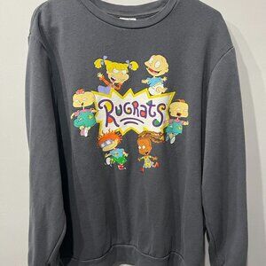 Large Rugrats Pullover Crewneck Sweatshirt Grey Nickelodeon 90s Animated Show